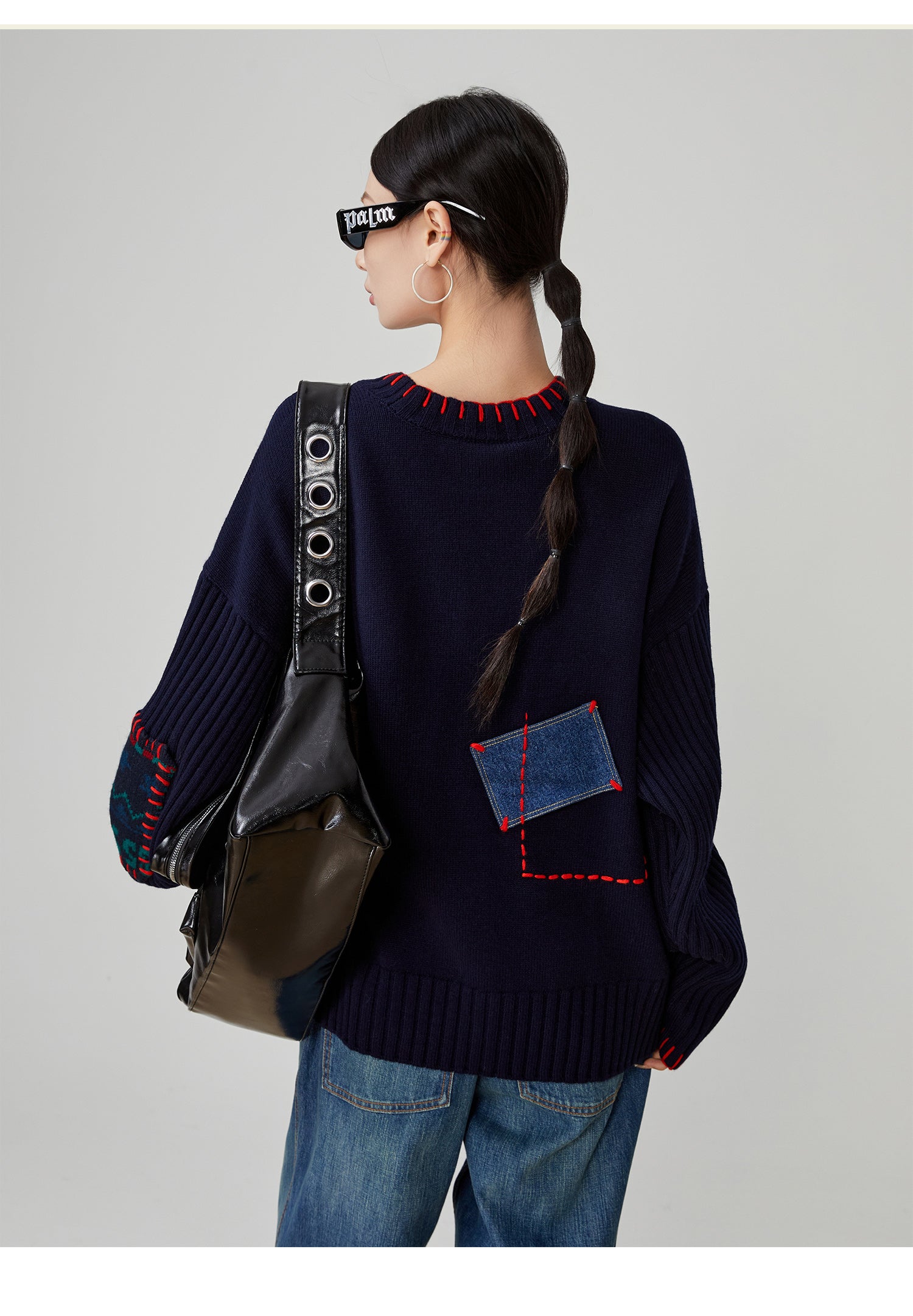 Color-Block Hand-Embroidered Patchwork Sweater – Japanese Niche Knit Top