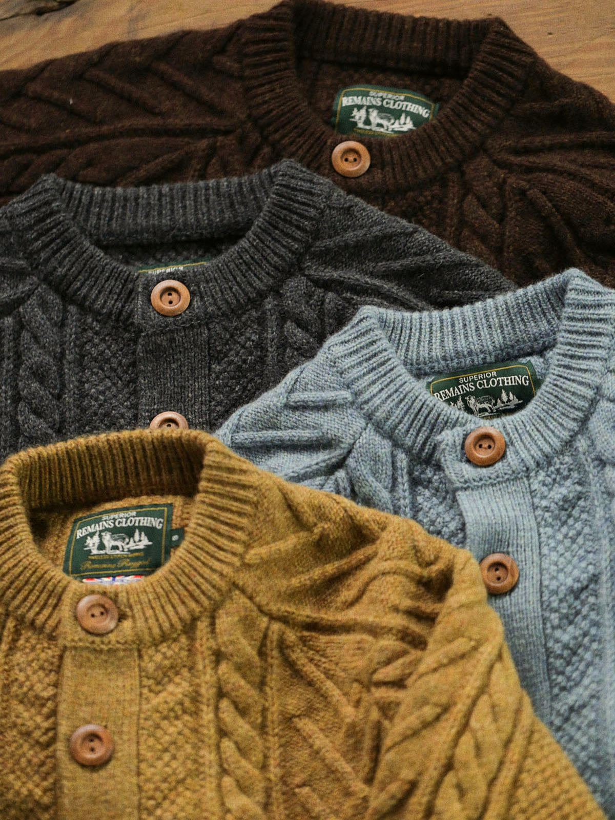 Traditional Aran Fisherman Sweater – Jacquard Knit Crewneck Cardigan (Unisex)