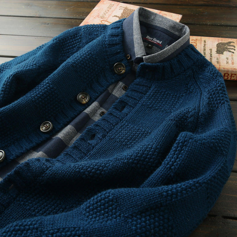Men's High-End Italian Order Heavyweight Wool Cardigan - Autumn Winter Thickened Round Neck Knitted Sweater Jacket