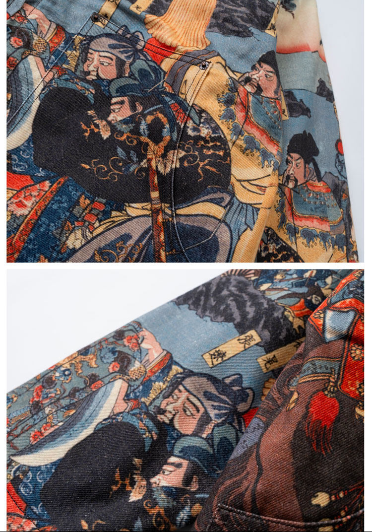 Three Kingdoms Guan Yu Print Cotton Jacket - Custom Fabric Winter Coat (Unisex)