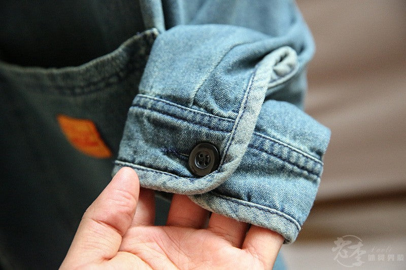 Autumn New Japanese Retro Washed Cotton Men's Casual Versatile Collarless Denim Jacket Coat Trend