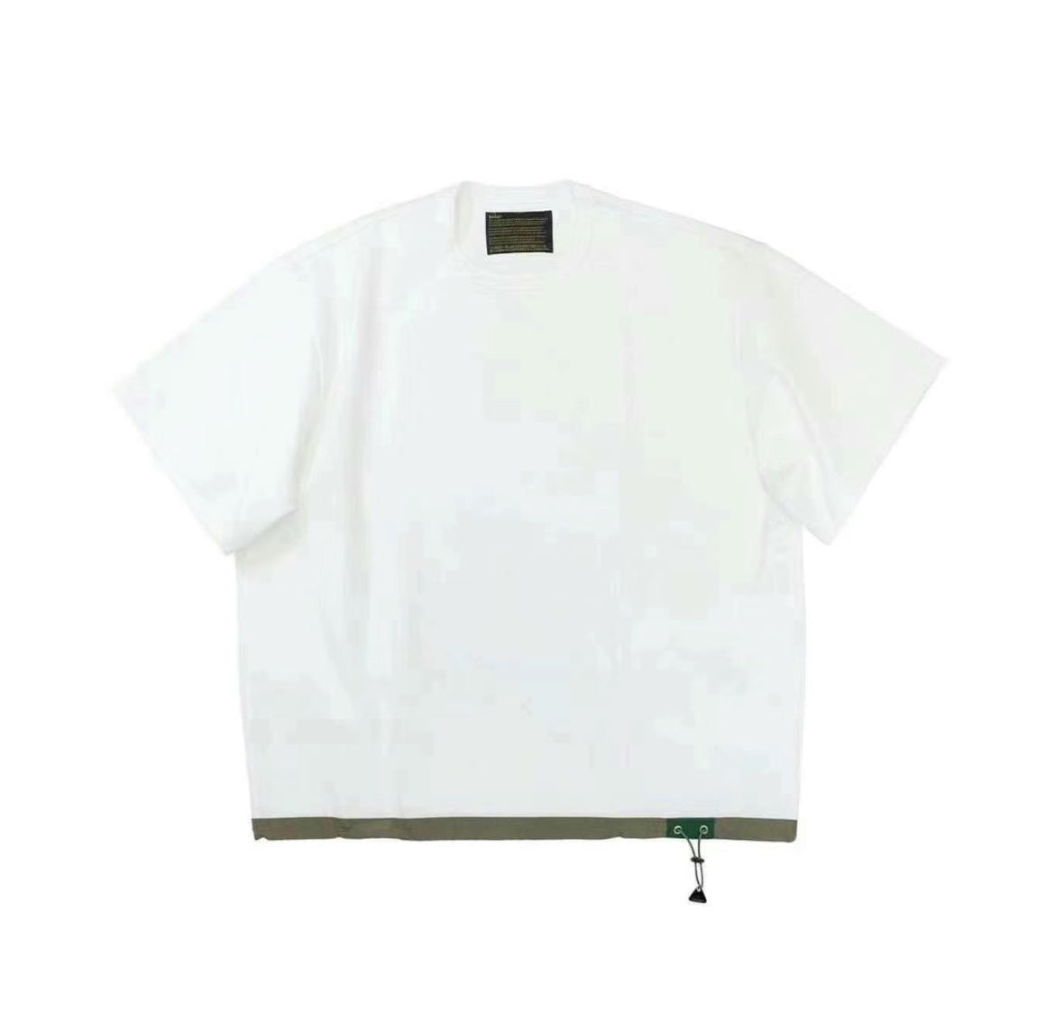 Three-Color Japanese Style Pure Cotton Patchwork Nylon Elastic Round Neck Short Sleeve T-Shirt