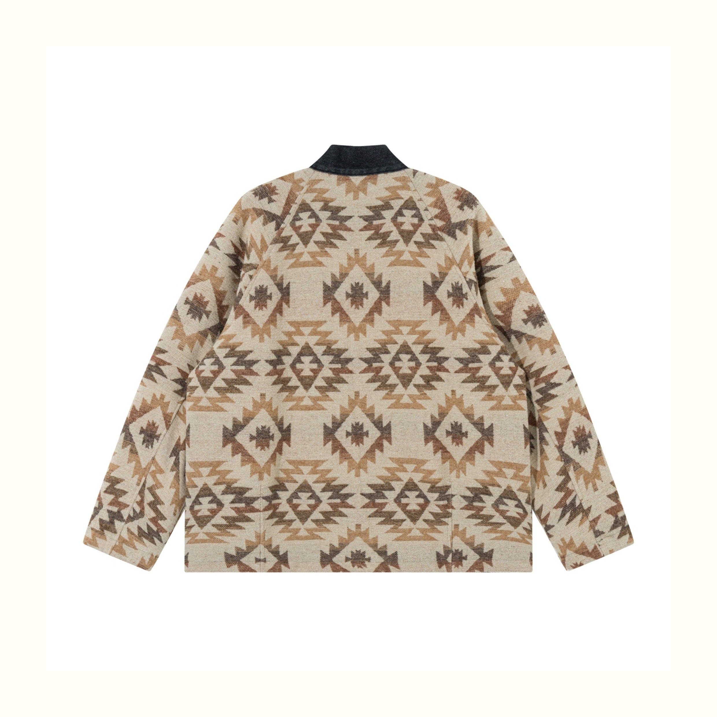 Reversible Ethnic Jacquard “Dao Robe” Denim Cardigan – Oversized Lace-Up Coat for Autumn