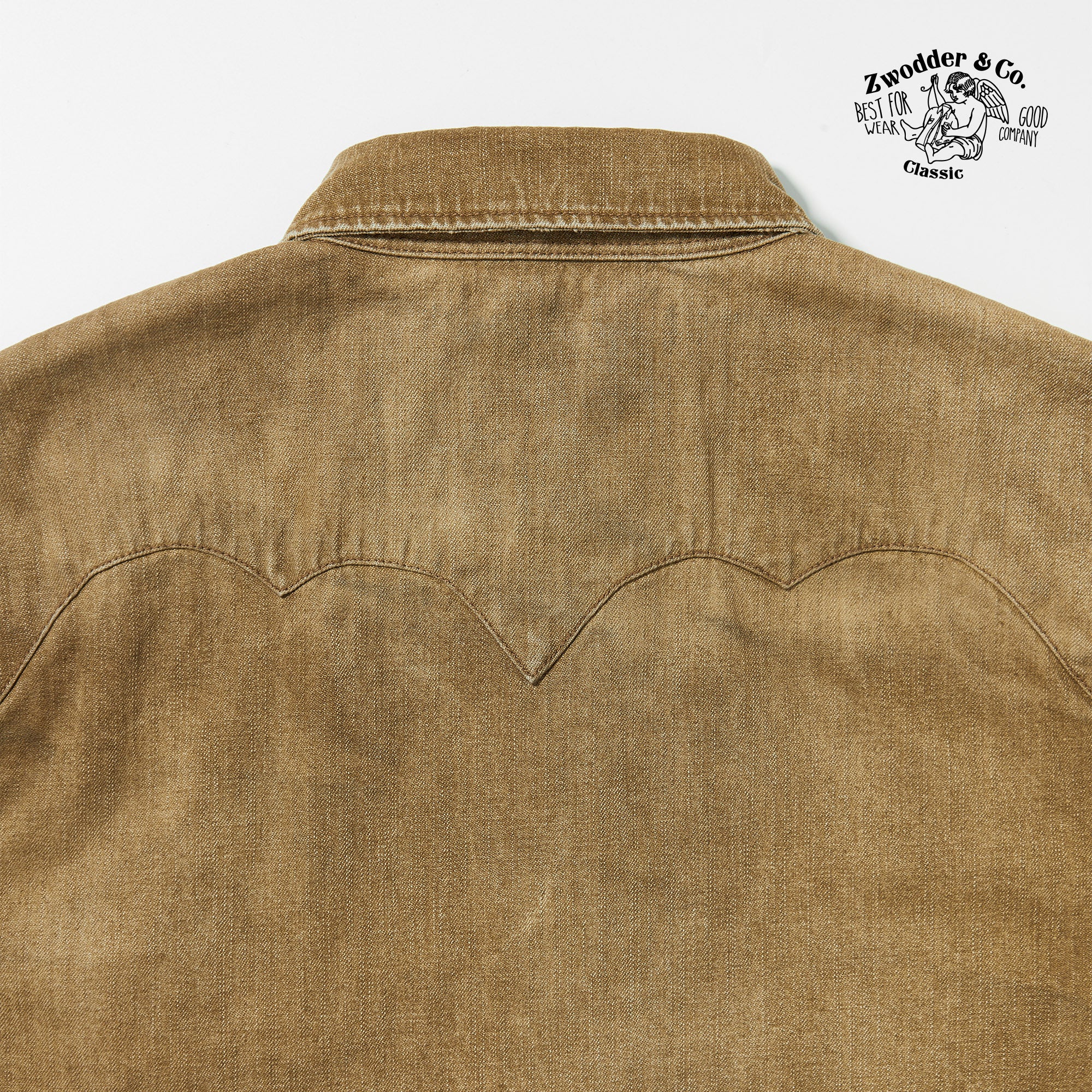 Zwodder Leather-Accent Patchwork Denim Shirt – Vintage American Washed Long Sleeve