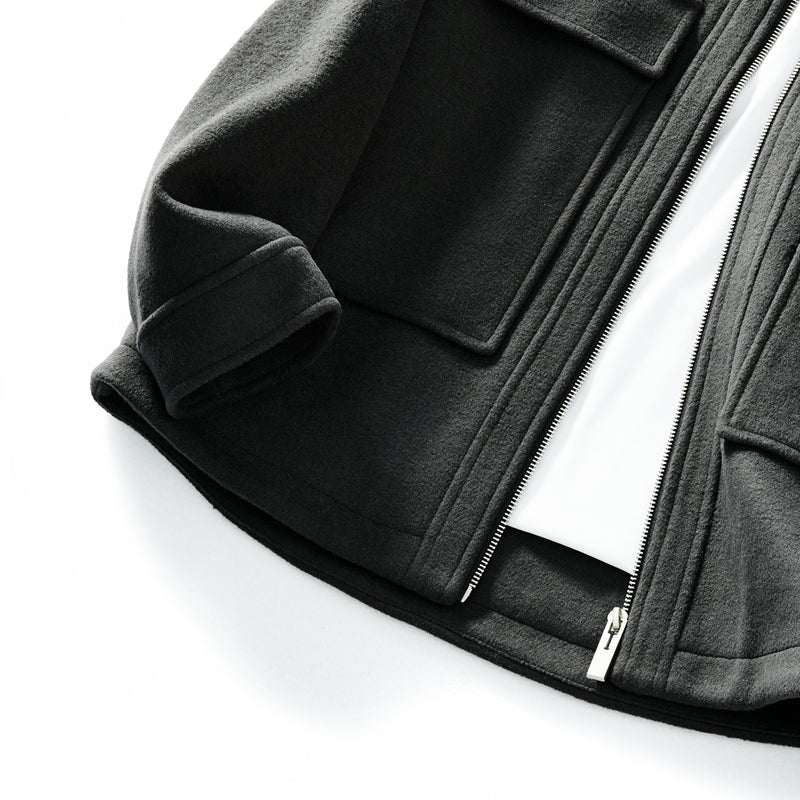 Korean Minimalist Workwear Jacket – Thickened 53% Sheep Wool, Turn-Down Collar for Autumn/Winter