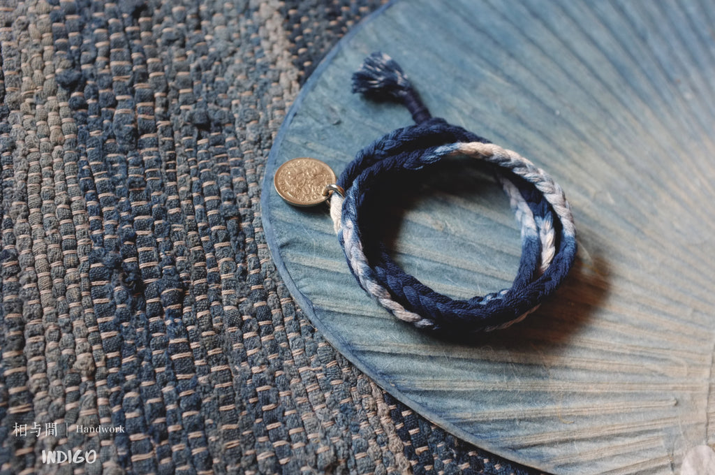 Sixpence Lucky Coin Blue Dyed Woven Bracelet Amekaji Indigo National Trend Couple Bracelet