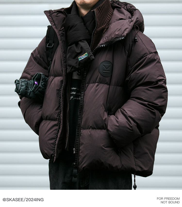 Detachable Fake Two-Piece Wool Collar Puff Feel Down Jacket Men Winter Trendy Loose Thickened Plaid Pattern Coat Trendy