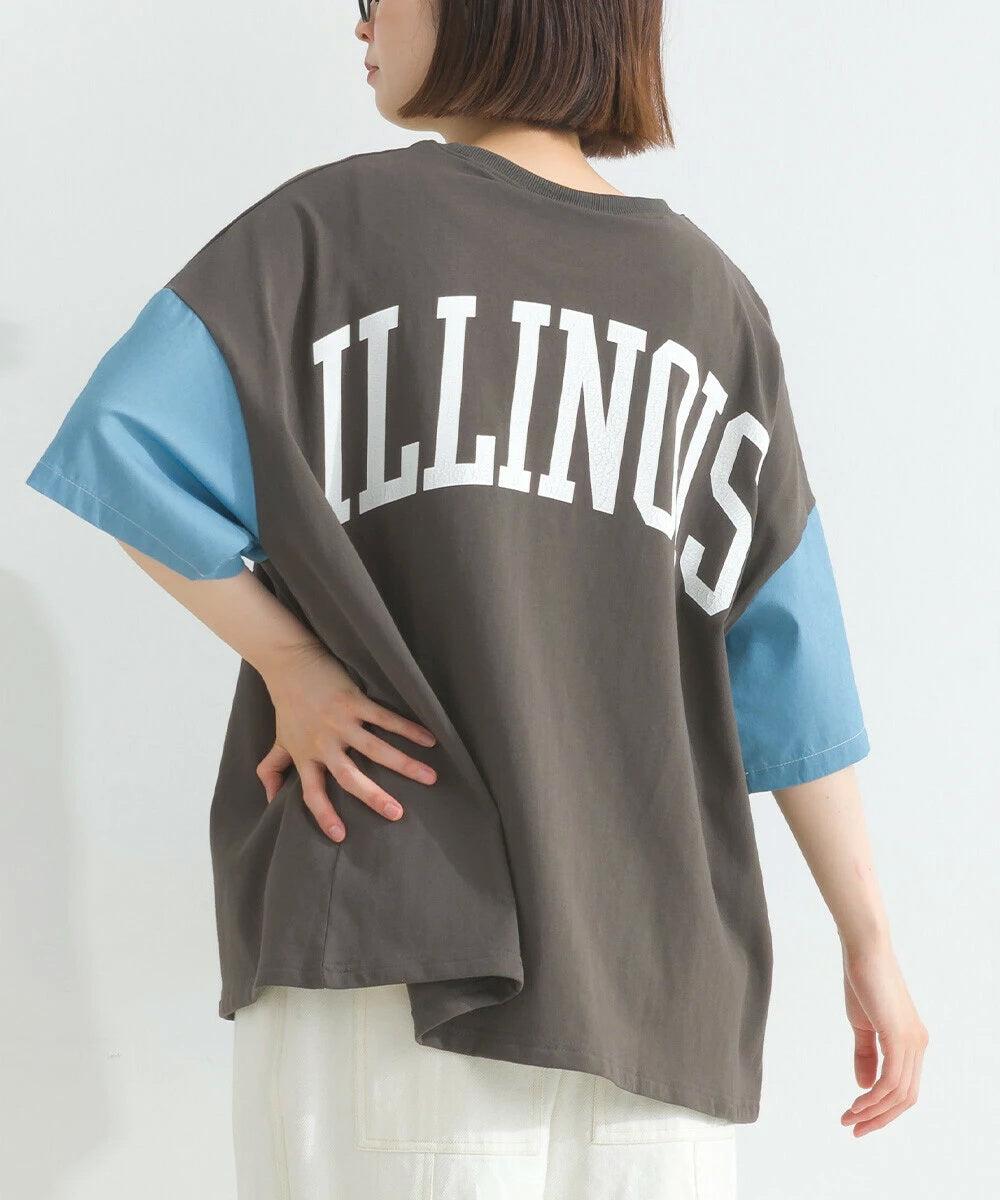 Japanese Style Stitching Denim Pocket Letters Profile T-shirt Designer Loose Casual Summer Patch