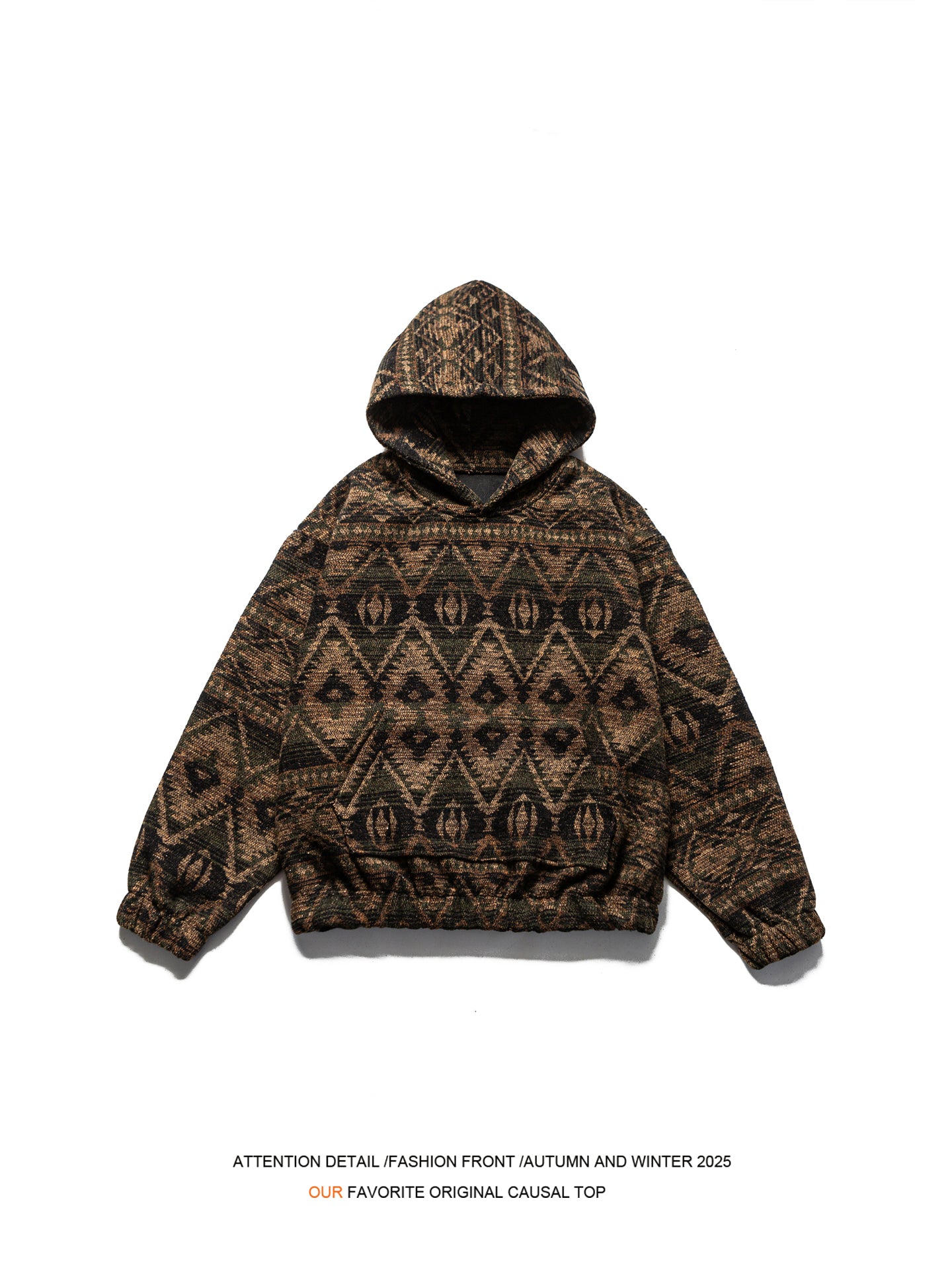 Retro Ethnic Color-Block Heavyweight Hoodie – National Trend Unisex Streetwear