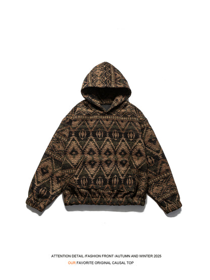 Retro Ethnic Color-Block Heavyweight Hoodie – National Trend Unisex Streetwear