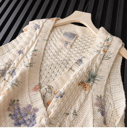 Mori Girl Floral Knitted Sweater Vest – Retro Button Sleeveless Knit