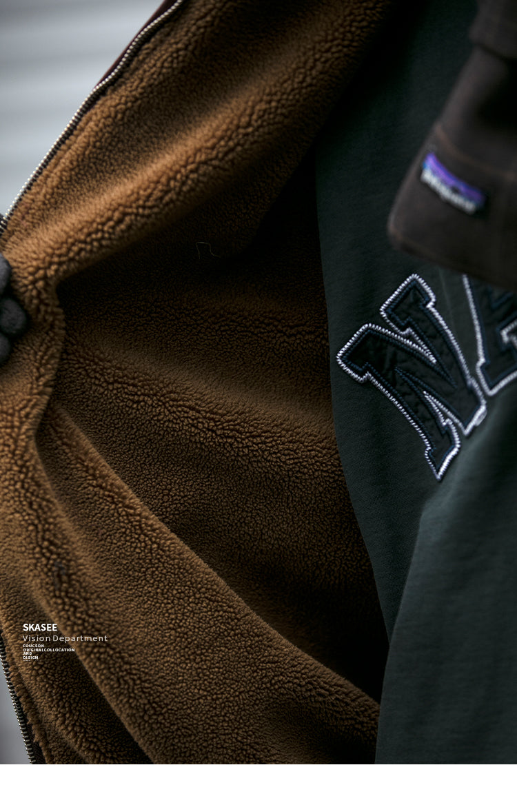 Japanese Retro Melad Stand Collar Lamb Wool Cotton Jacket for Men Winter Trendy Loose Couple Thickened Warm Cotton Coat Trendy