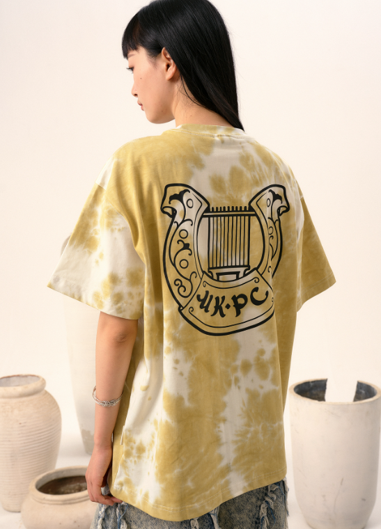 UKPC Organ Horseshoe Angel Tie-Dye Short Sleeve Street American Print Trendy Brand Couple Cotton Loose Half Sleeve National Trend