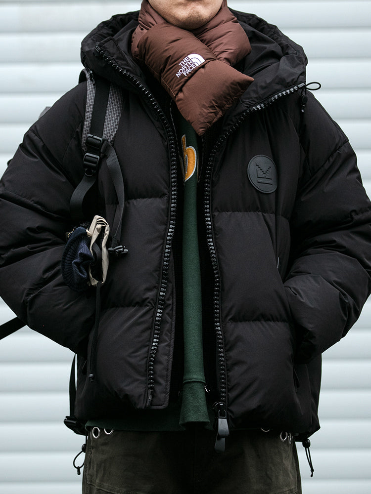 Detachable Fake Two-Piece Wool Collar Puff Feel Down Jacket Men Winter Trendy Loose Thickened Plaid Pattern Coat Trendy