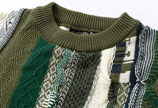 Medria Unisex Retro Bitter Melon Stripe Sweater - Loose Lazy Casual Knitwear