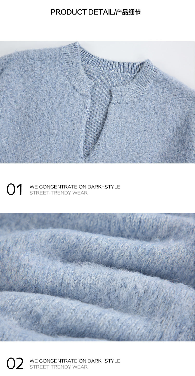 GPstudio American Style Trendy Brand Seahorse Wool V-Neck Sweater for Men Spring Melad Brown Lazy Top Knitted Shirt