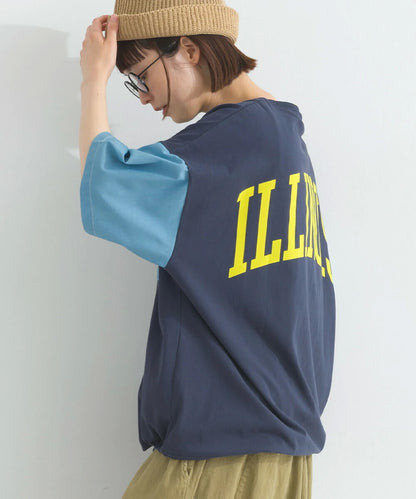 Japanese Style Stitching Denim Pocket Letters Profile T-shirt Designer Loose Casual Summer Patch