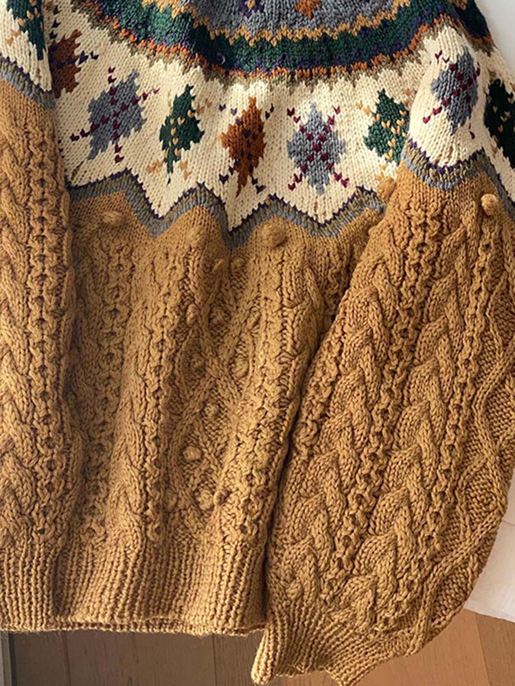 Ginger Yellow Fair Isle Wool Sweater – Korean-Style Loose Fit (Women)