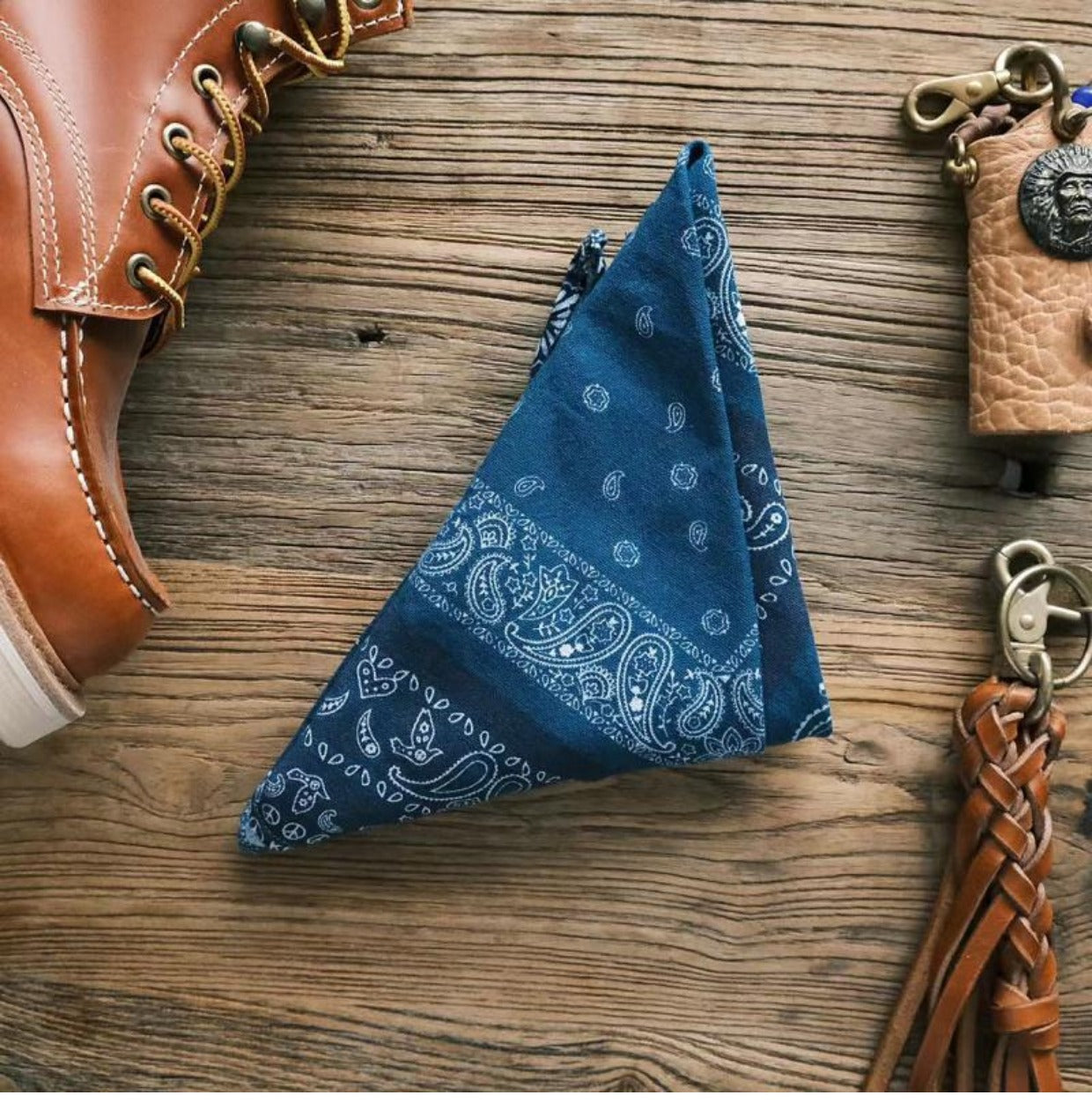 Cashew Flower Patchwork Baijia Cloth Printed Washed Blue Dyed Indigo Square Scarf Handkerchief Headscarf American Retro Motorcycle