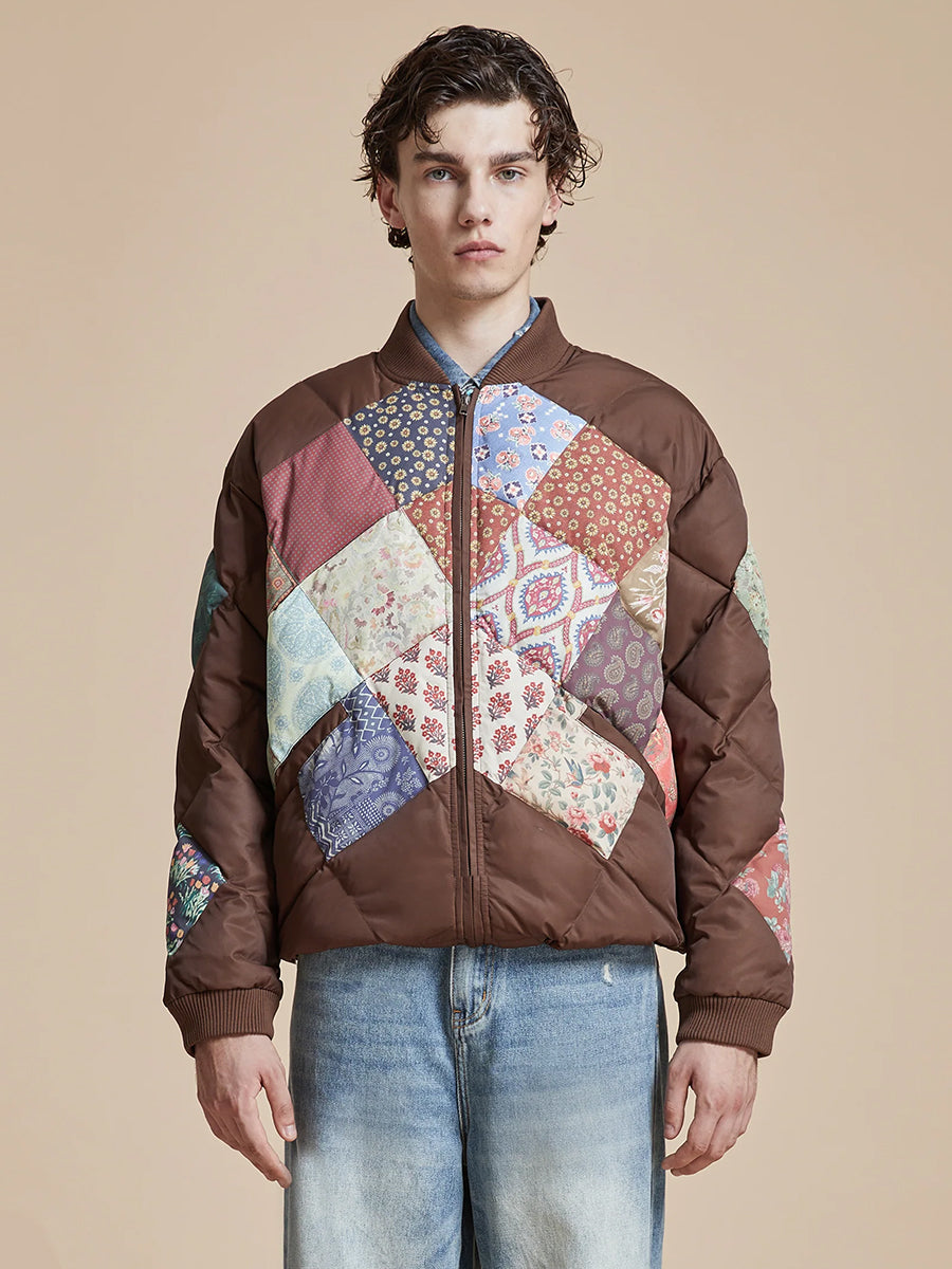 retro Ethnic Style Diamond Patchwork Cotton Jacket