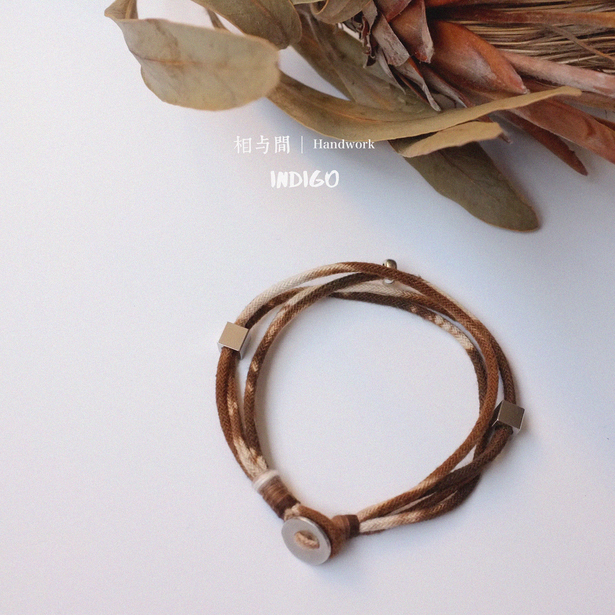 Original Design Multi-Layer Plant Dyed Cotton and Linen Handmade Bracelet 925 Silver Niche Tie-Dye Couple Bracelets