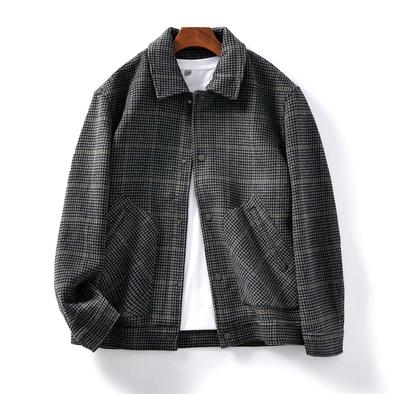 Heavyweight 53% Sheep Wool Houndstooth Lapel Coat – Korean-Style Casual Winter Staple