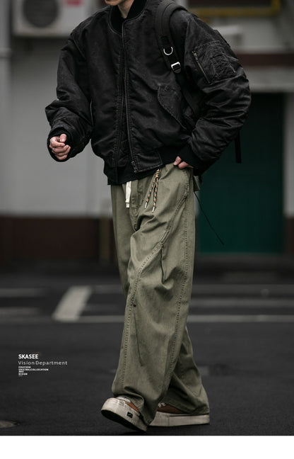 American Vintage Heavyweight Double Pleated Cargo Pants – Wide Leg Drawstring Workwear Trousers for Men | Japanese vintage | yamalin clothes | Yamalinclothes