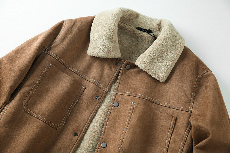Suede Fleece Workwear Jacket – American Retro Thick Warm Unisex – Japanese vintage | fall outfits 2026 | fall winter outfits | classy winter outfits | lazy comfy outfits | japanese streetwear | vintage workwear | yamalin clothes | Yamalinclothes