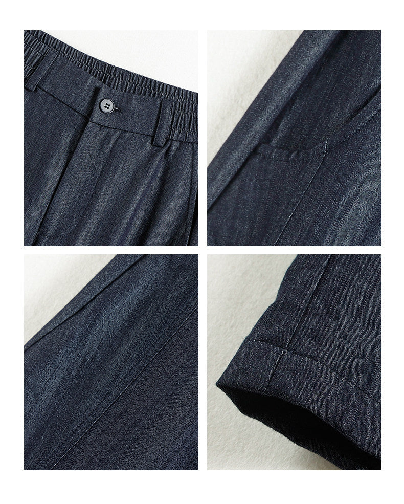 Cationic dyed denim raw color ultra-thin wrinkle-resistant casual jeans