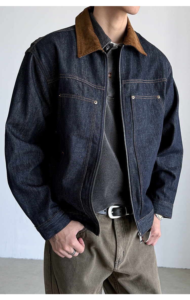 Denim Jacket – Corduroy Collar & Zip Front | Yamalinclothes