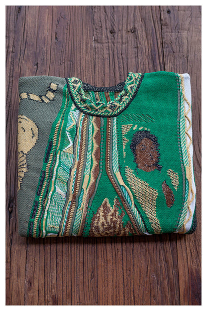 Vintage Green Lion Knit Sweater - Japanese Retro Crew Neck Pullover