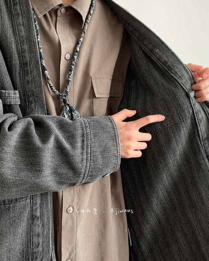 Chinese Retro Modified Cardigan Robe Denim Jacket – Loose Unisex Spring