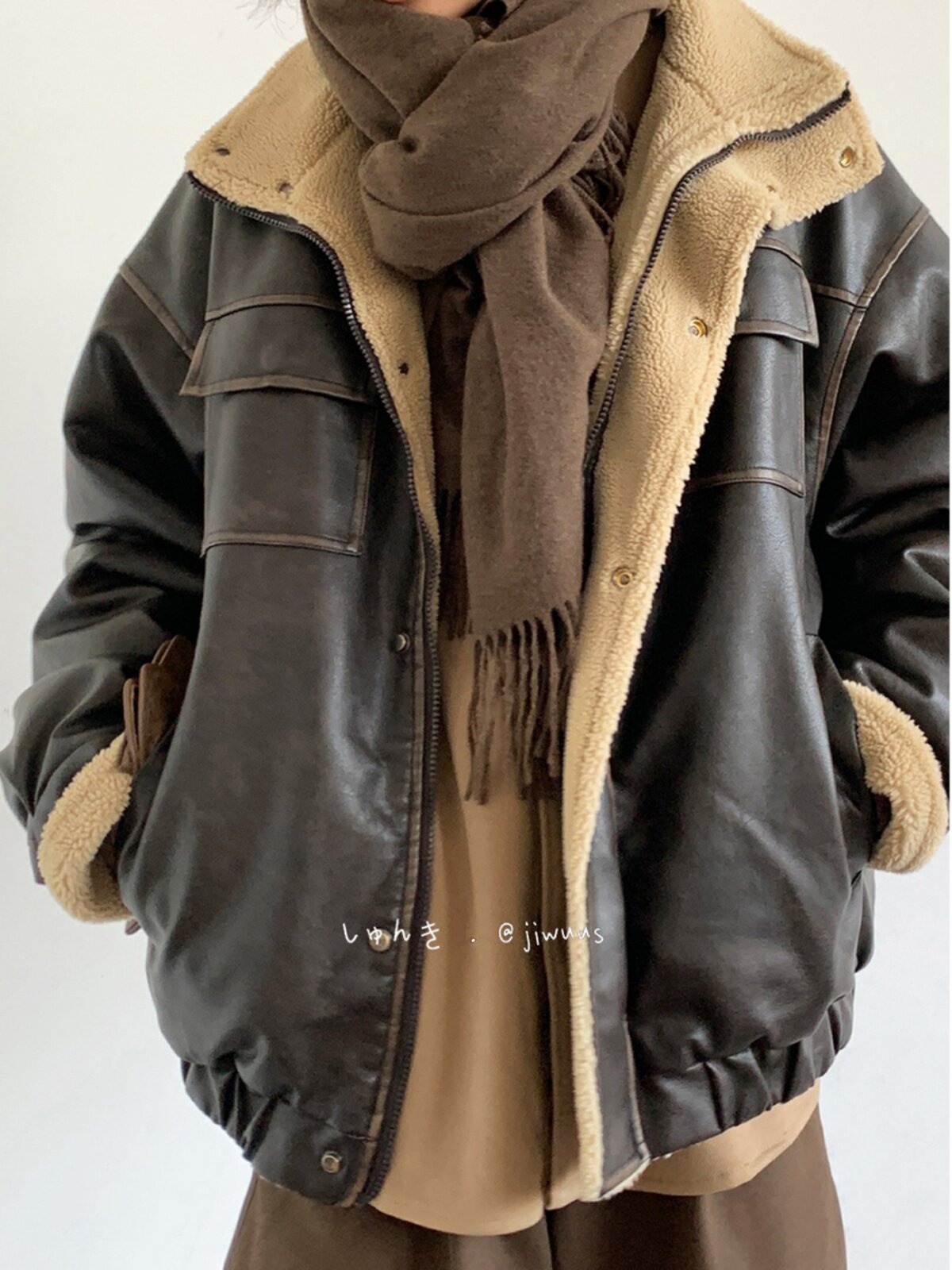 Lamb Fur Leather Jacket – Japanese Vintage Oversized Unisex