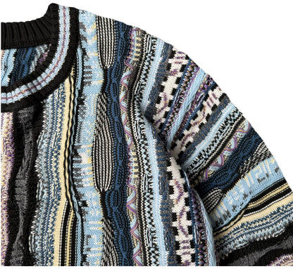 Vertical Stripe Patchwork Jacquard Crew Neck Sweater – Loose Unisex