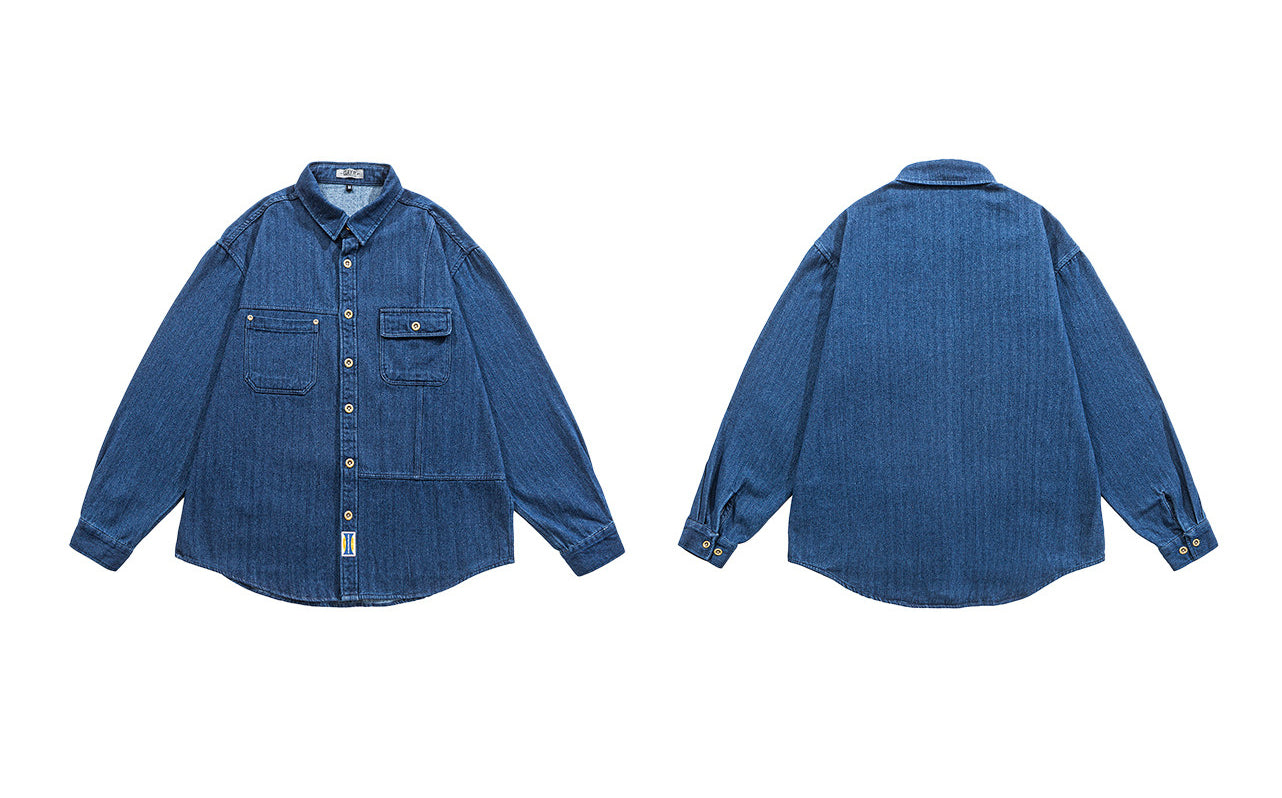 Japanese Vintage Denim Shirt – Loose Long Sleeve Men – Japanese vintage | yamalin clothes | Yamalinclothes