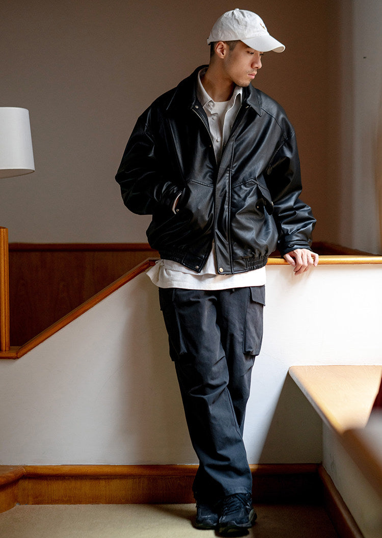 Japanese PU Leather Fleece-Lined Jacket – Men's Oversized Winter Coat – Japanese vintage | yamalin clothes | Yamalinclothes
