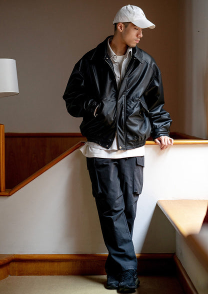 Japanese PU Leather Fleece-Lined Jacket – Men's Oversized Winter Coat – Japanese vintage | yamalin clothes | Yamalinclothes