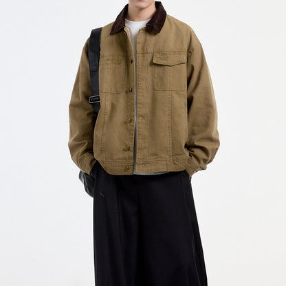 {{ American Vintage Detroit Cargo Jacket – Washed Canvas Contrast Lapel Loose Fit for Men – Japanese vintage | yamalin clothes | Yamalinclothes }}