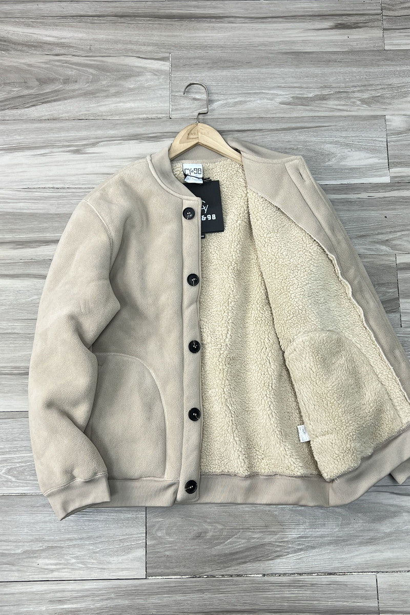 Fleece Lambswool Baseball Collar Jacket – Windproof Loose Unisex – Coats Jackets | japanese streetwear | vintage workwear | unisex | Yamalinclothes