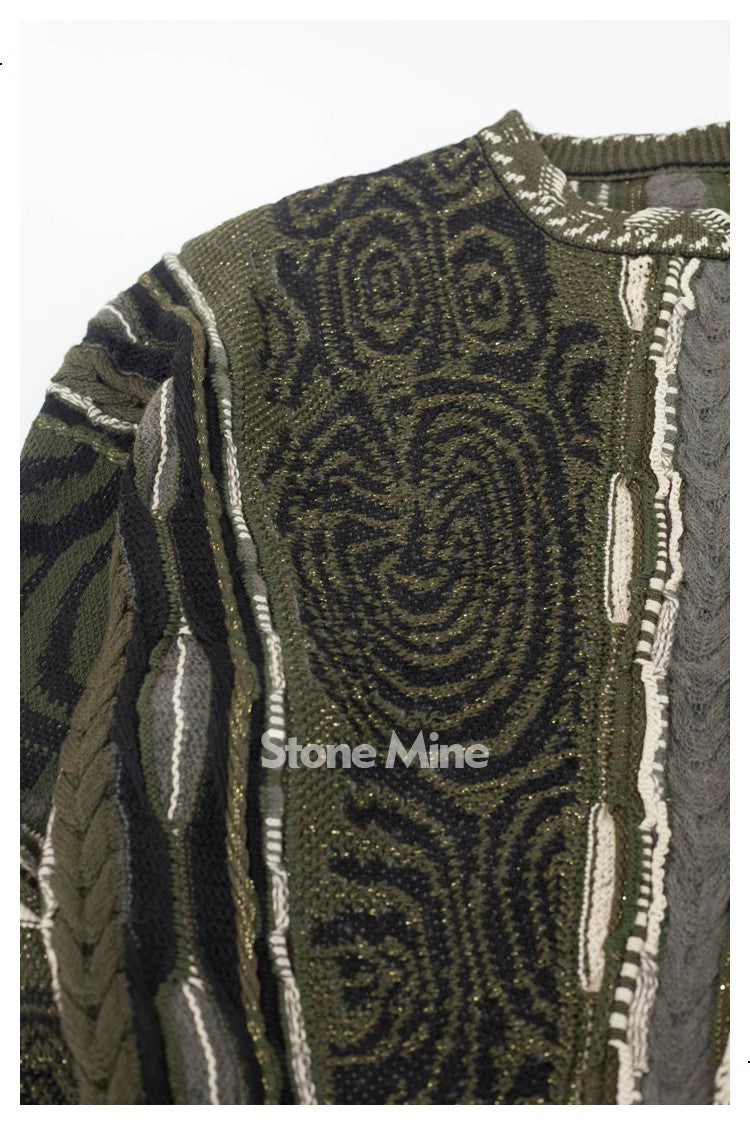 Japanese retro dark green maze knitted sweater pullover thickened
