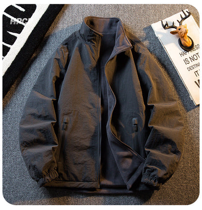 Fleece Thickened Reversible Stand Collar Jacket – Warm Unisex Autumn Winter