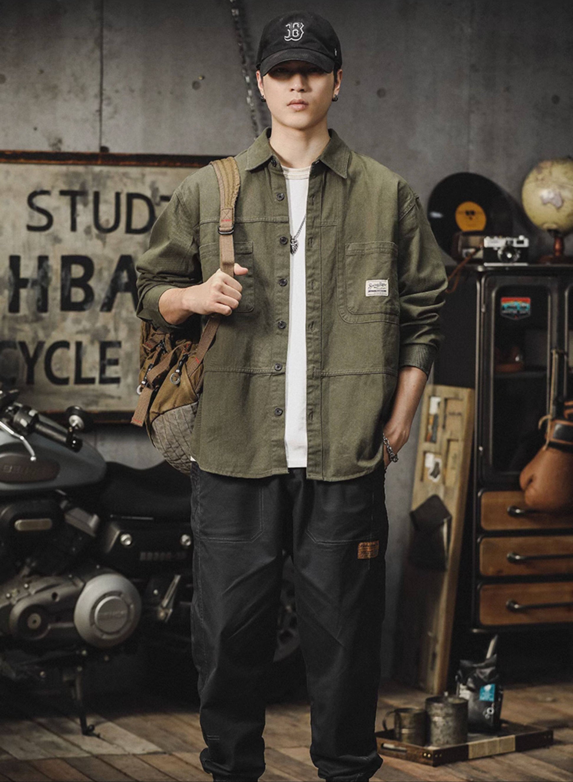 American cargo shirt jacket jacket men's 2026 fall/winter new loose Japanese retro casual long-sleeved shirt | Japanese vintage | yamalin clothes | Yamalinclothes