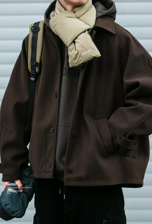 Wool Blend Padded Short Jacket – American Vintage Loose Oversized Unisex