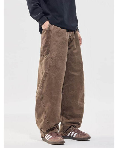 Washed Vintage Loose Tapered Pants – Men's Heavyweight Casual Trousers