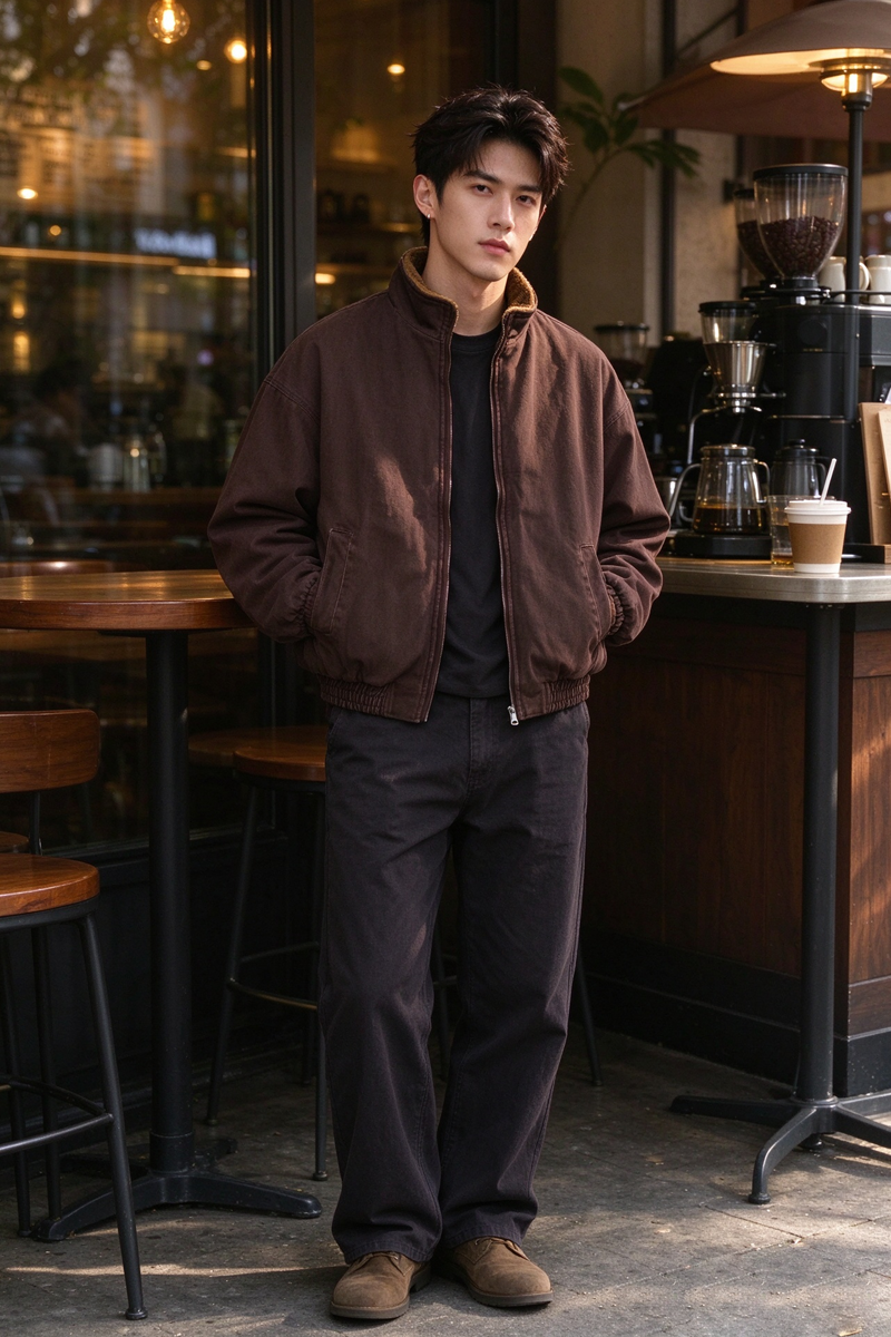 Sherpa-Lined Jacket – Stand Collar & Relaxed Fit | Yamalinclothes