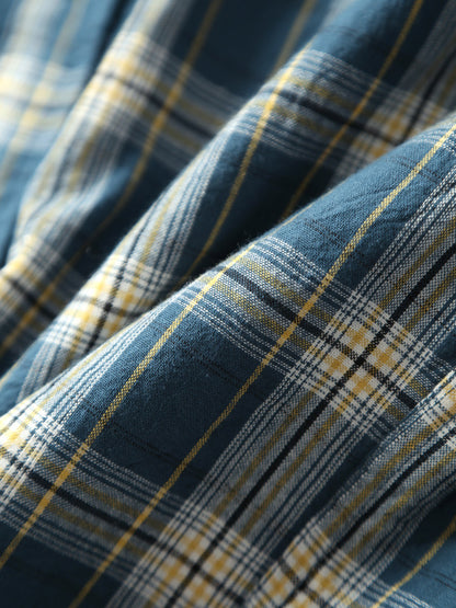 Washed Plaid Casual Shirt – American Retro Unisex Spring Autumn