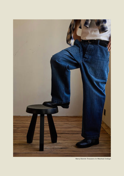 SS26 Navy Denim Jeans - Yamalin Vintage Washed 13oz Bamboo Weave Deck Jeans