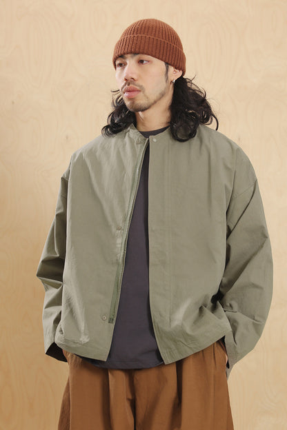 Washed Army Green Stand Collar Zip Jacket – Men's Loose Cargo Overshirt