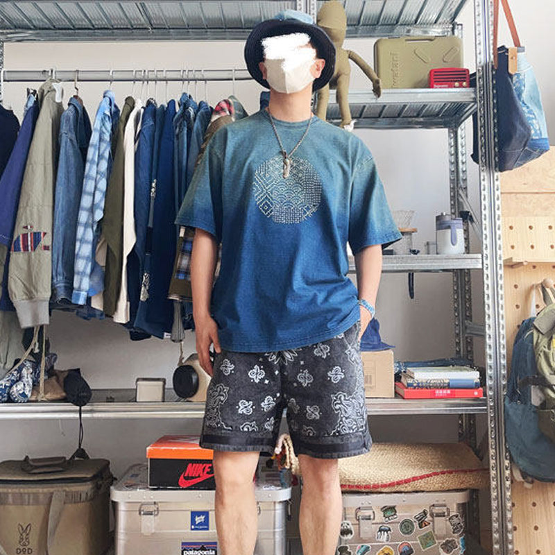 Cotton T-Shirt – Gradient Wash & Sashiko Embroidery | Yamalinclothes