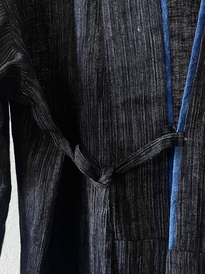 Indigo-Dyed Cotton Linen Haori Lace-Up Jacket – Chinese Japanese Unisex – Japanese vintage | yamalin clothes | Yamalinclothes